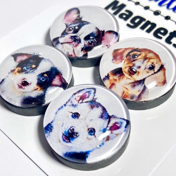 Set of 4 Magnets - Adorable Puppies Set 3 Glass Refrigerator Kitchen Whiteboard - Picture 3 of 3